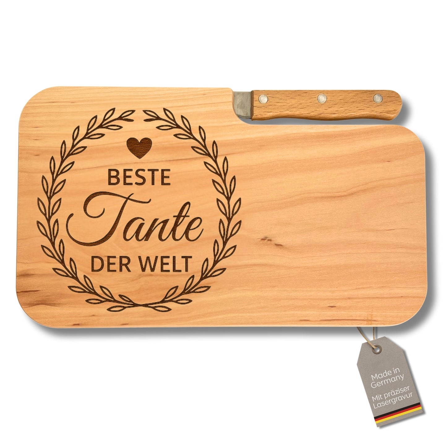 Brotzeitbrett mit Messer und Gravur - Beste Tante der Welt