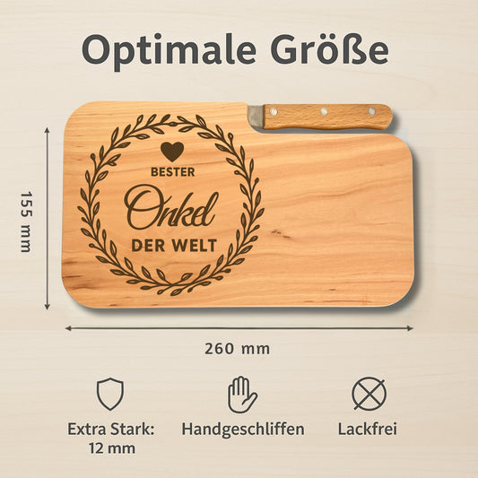 Brotzeitbrett mit Messer und Gravur - Bester Onkel der Welt