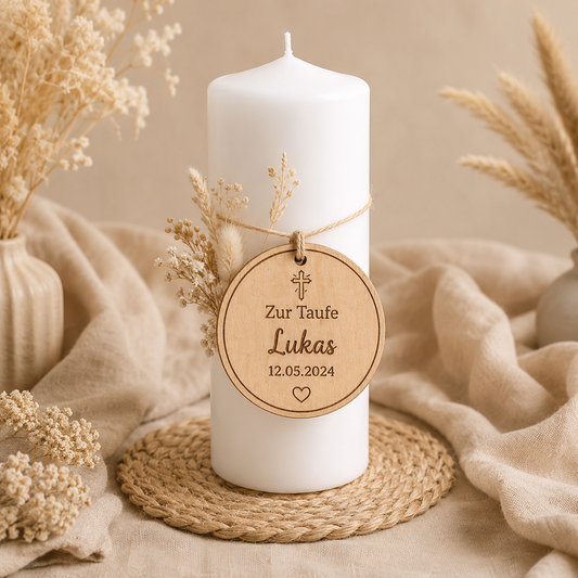 Geschenk für die Taufe – Holzanhänger personalisiert mit Name & Datum