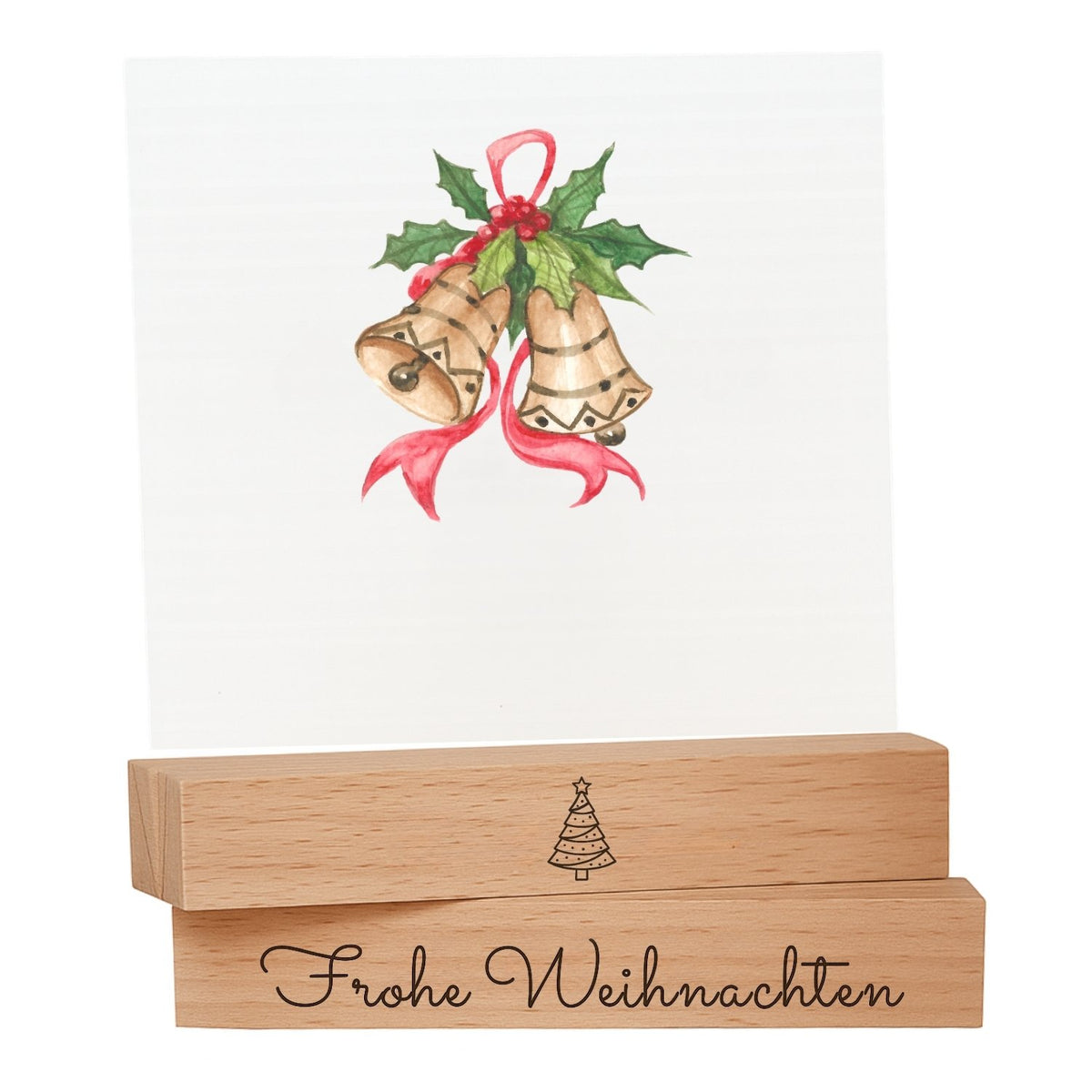 Kartenhalter Holz mit Gravur - Frohe Weihnachten - 2er Set