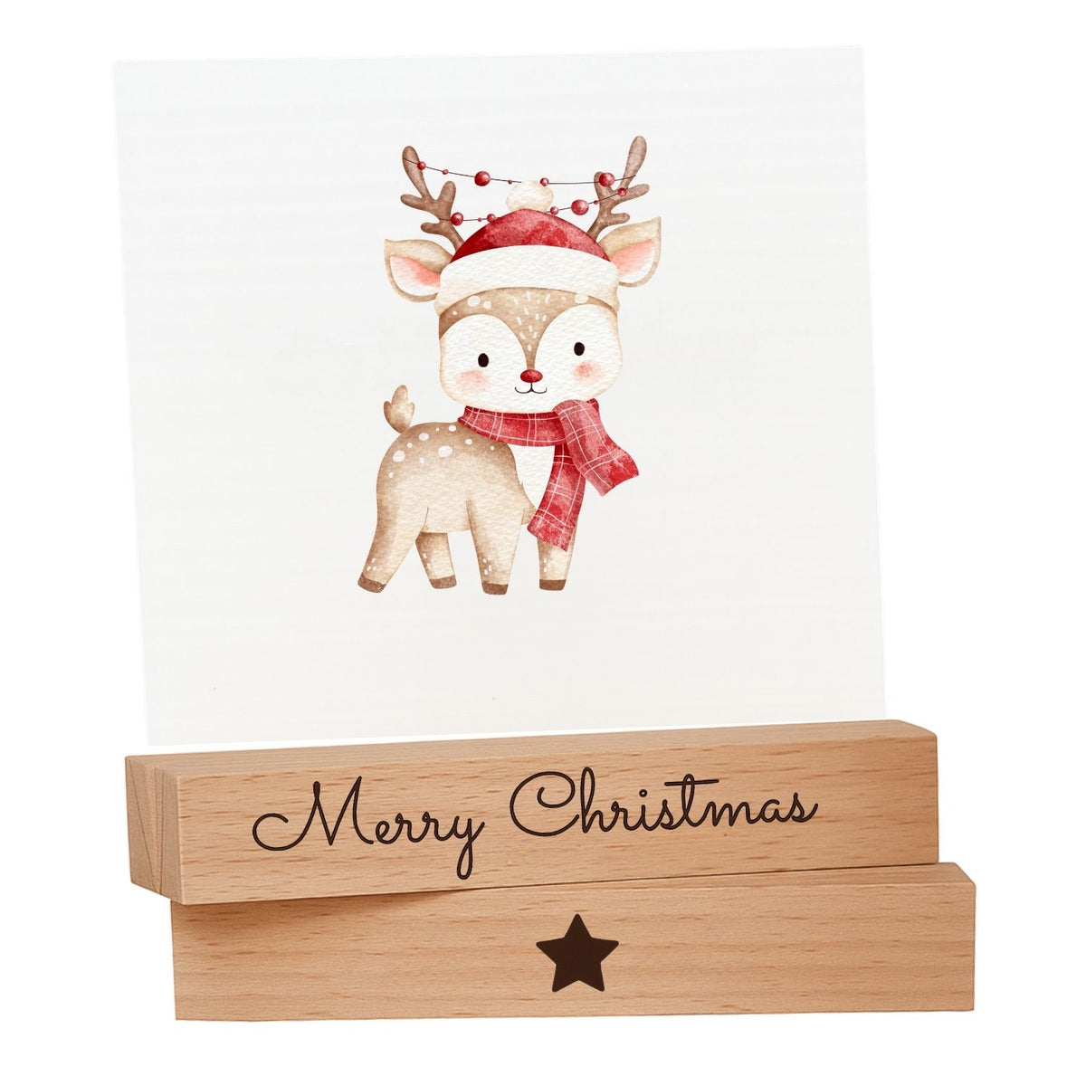 Kartenhalter Holz mit Gravur - Merry Christmas - 2er Set