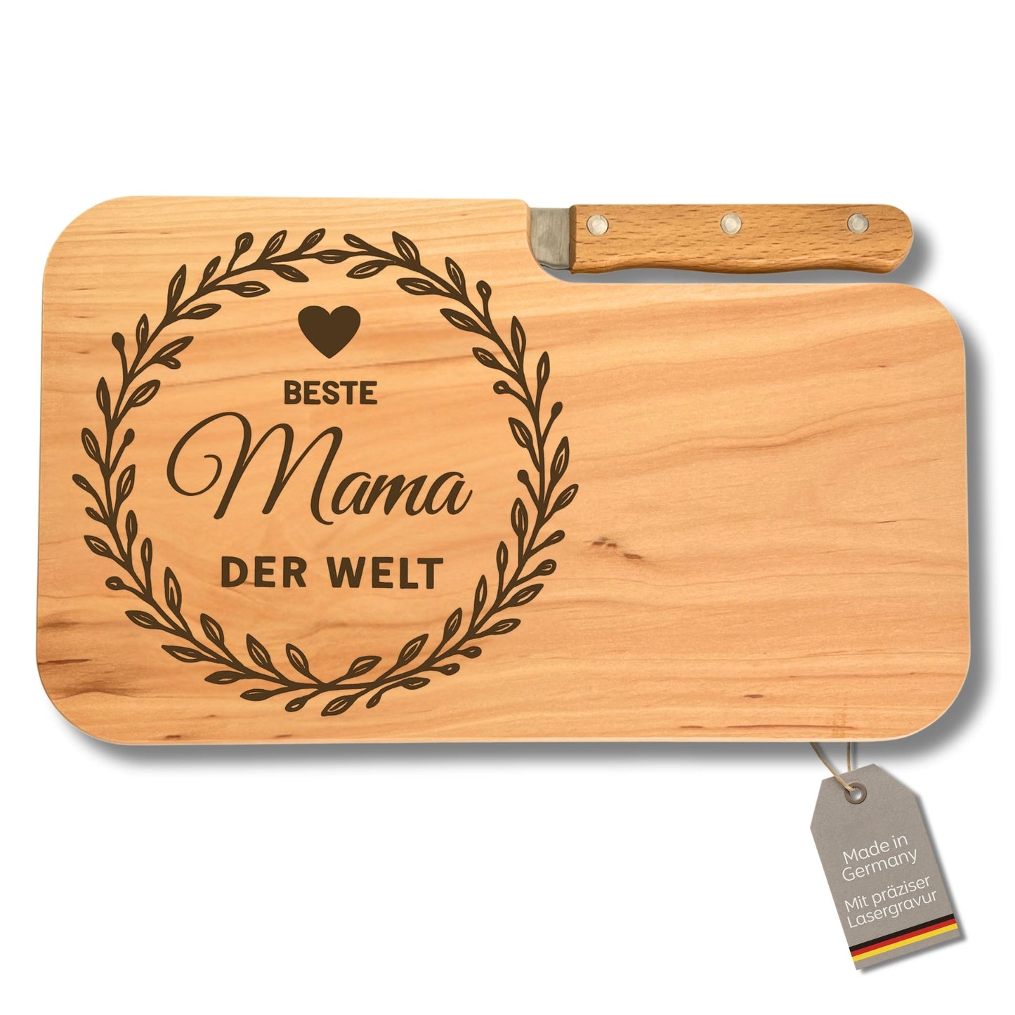 Brotzeitbrett mit Messer und Gravur - Beste Mama der Welt - DwieDeko