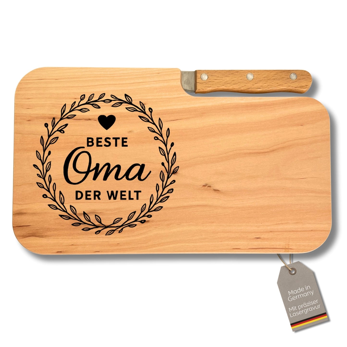 Brotzeitbrett mit Messer und Gravur - Beste Oma der Welt - DwieDeko