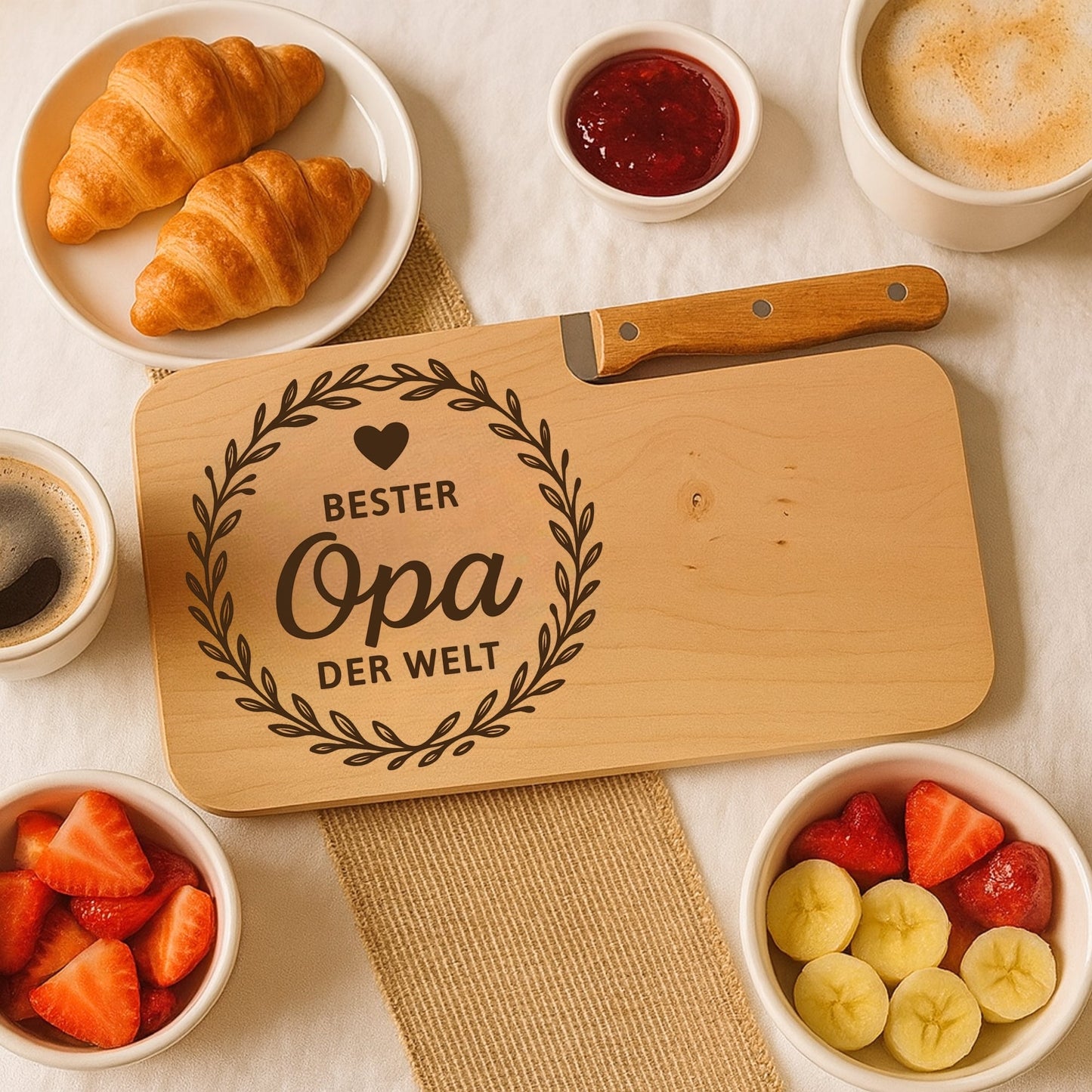 Brotzeitbrett mit Messer und Gravur - Bester Opa der Welt - DwieDeko