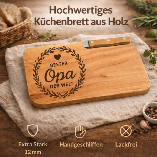 Brotzeitbrett mit Messer und Gravur - Bester Opa der Welt - DwieDeko