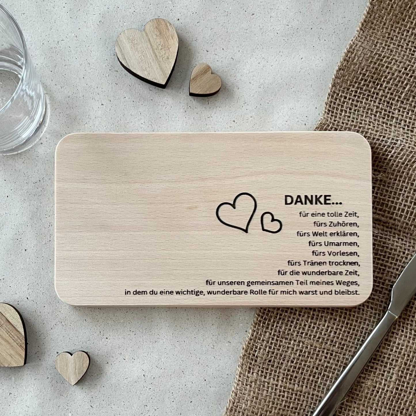 DwieDeko Dankeschön Geschenk – Frühstücksbrettchen aus Holz mit Gravur