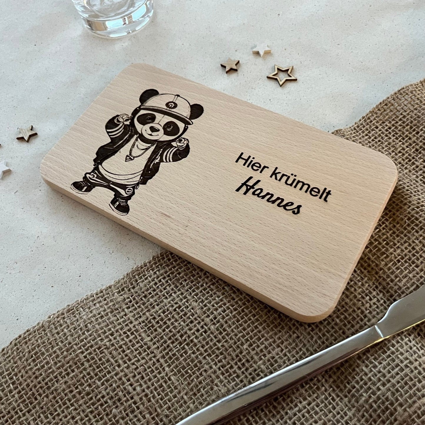 DwieDeko Frühstücksbrett personalisiert aus Holz – Panda Tiermotiv – Geschenk für Kinder 1. Geburtstag