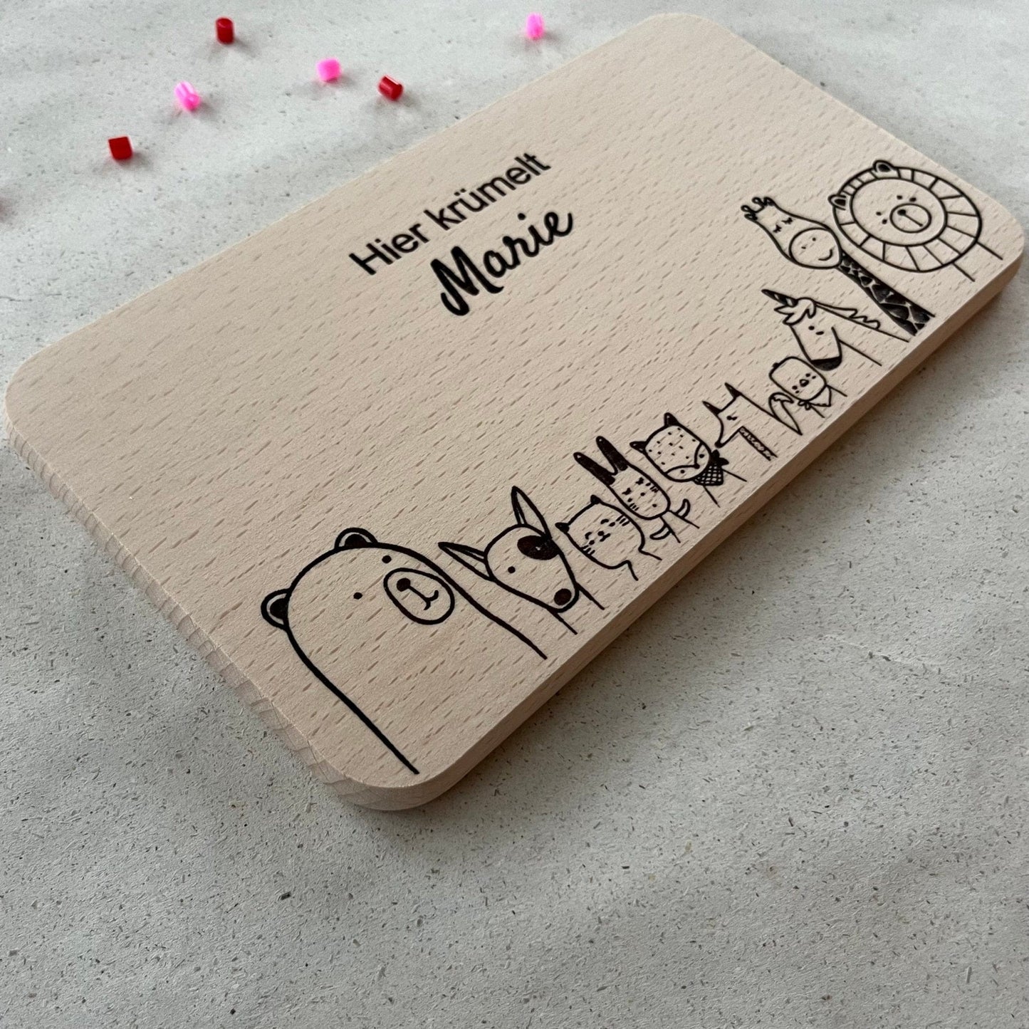 DwieDeko Frühstücksbrettchen mit Namen aus Holz - 10 Tiermotive - personalisiertes Geschenk für Kinder & Baby