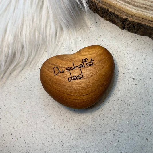 DwieDeko Handschmeichler Herz Holz 'Du schaffst das' – Mutmacher Geschenk zur Prüfung oder Krankheit
