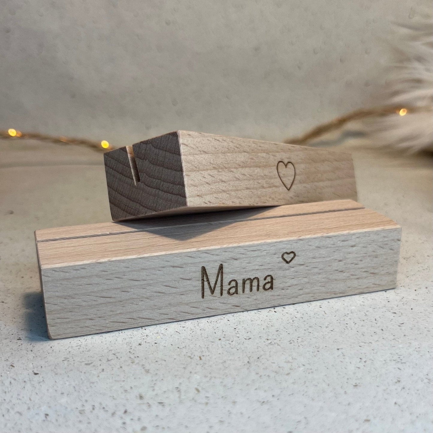 DwieDeko Kartenhalter Mama – 2er Set Holz Fotohalter für Muttertag, Geschenk & Tischdeko