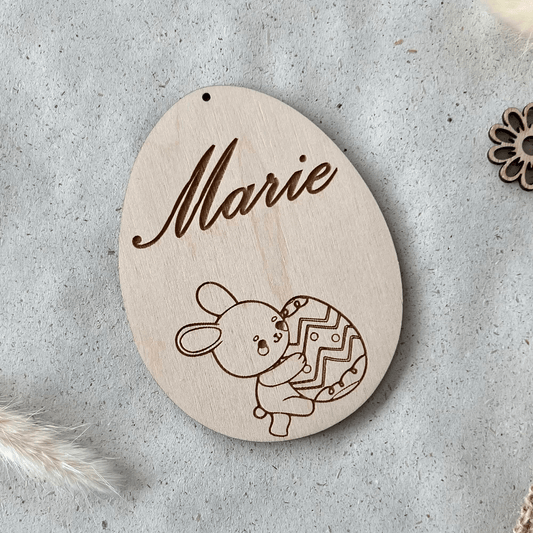 DwieDeko Osterdekoration aus Holz personalisiert - Maus mit Osterei