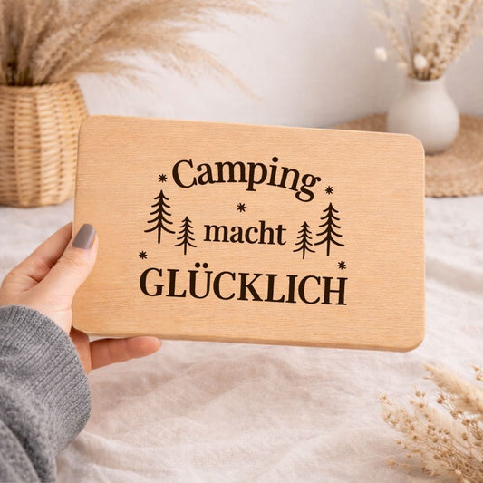 Frühstücksbrettchen "Camping macht glücklich" – Lustiges Camping Zubehör & Geschenk für Camper - DwieDeko