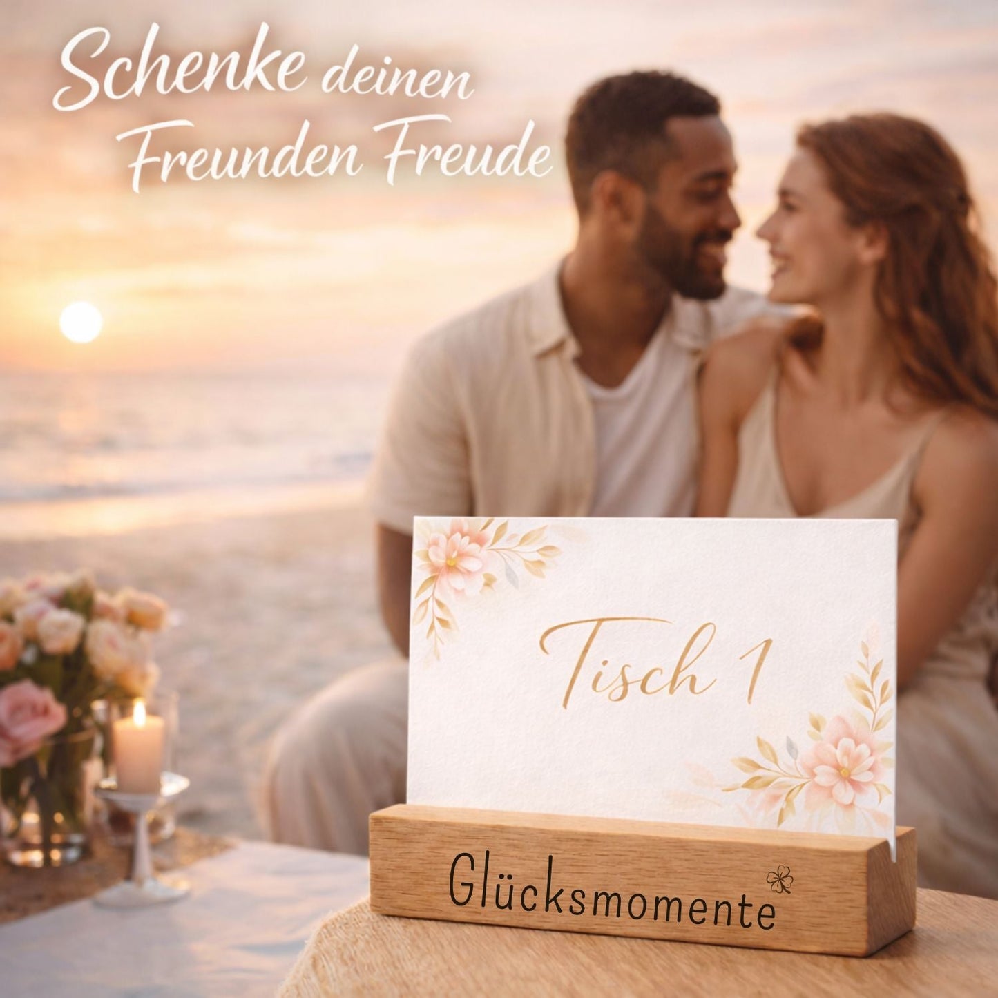 Kartenhalter Holz mit Gravur - Glücksmomente - DwieDeko