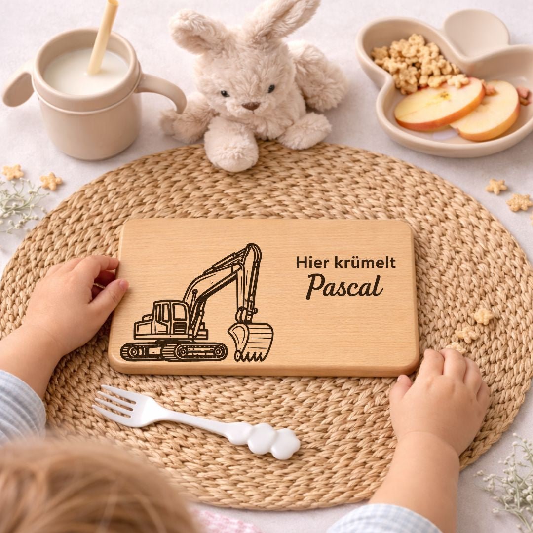 Personalisierte Frühstücksbrettchen für Kinder - Bagger - DwieDeko