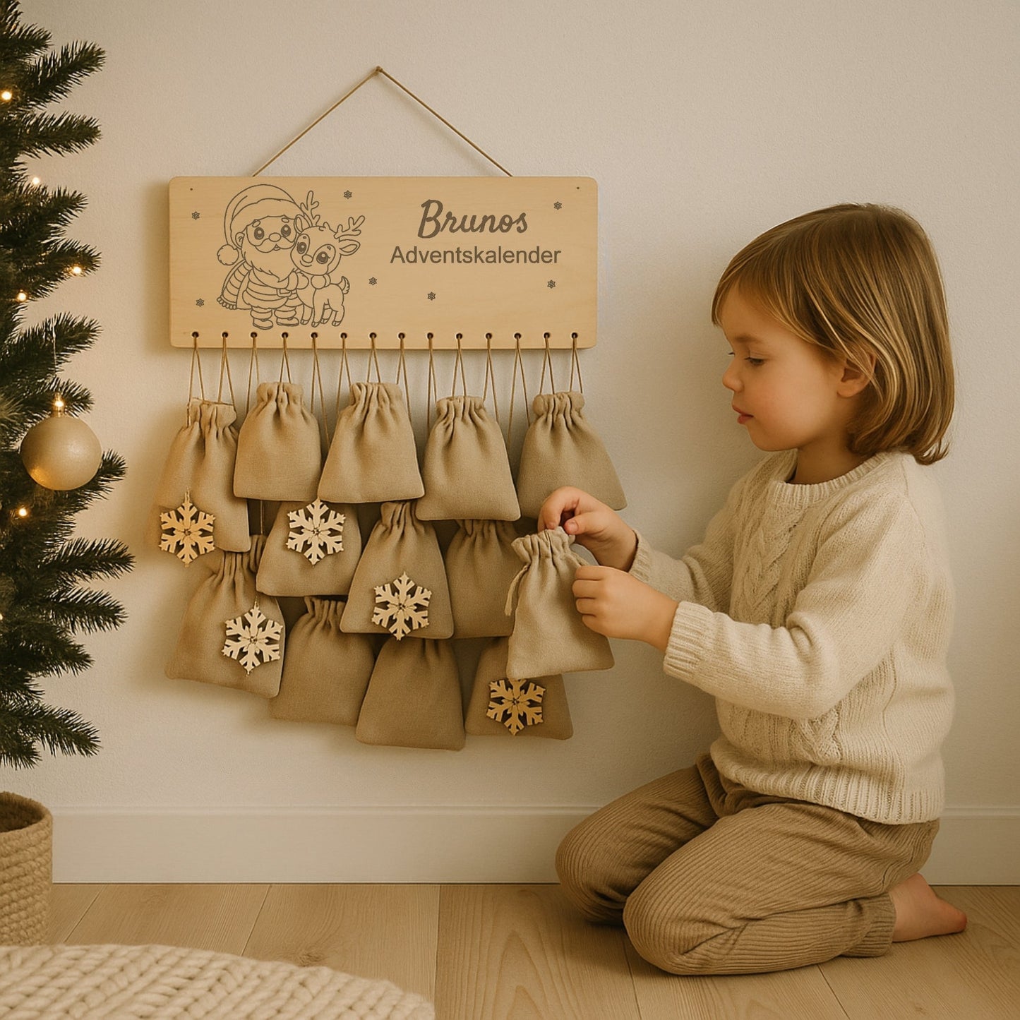 Personalisierter Adventskalender Holz - Nikolaus mit Rentier - DwieDeko