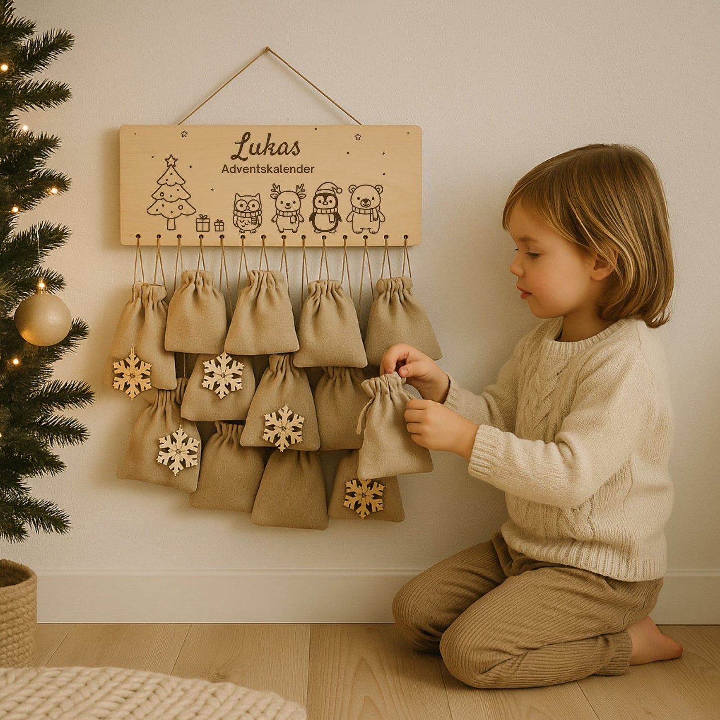 Personalisierter Adventskalender Holz - Tierfreunde zu Weihnachten - DwieDeko