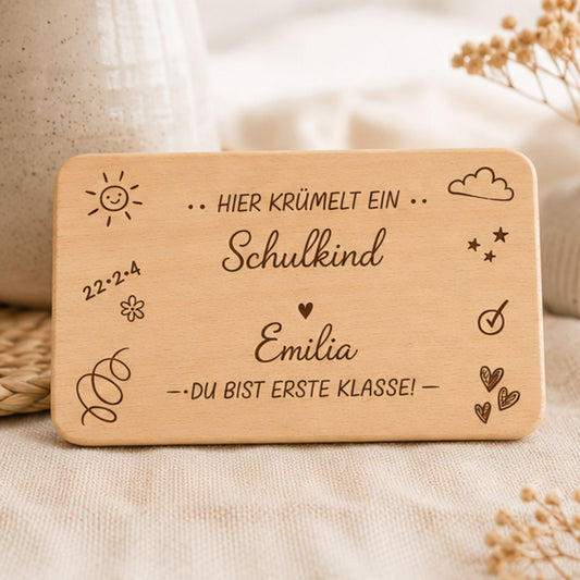 Personalisiertes Frühstücksbrettchen Schulkind mit Name – Geschenk zur Einschulung - DwieDeko