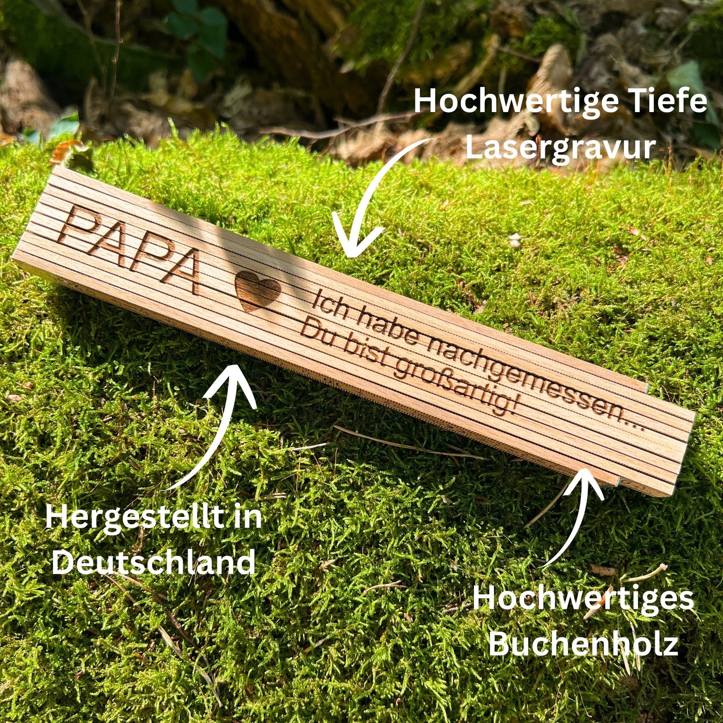 Zollstock personalisiert mit Gravur - Papa Ich habe nachgemessen, Du bist großartig! - DwieDeko