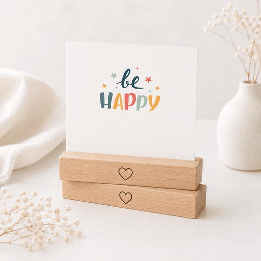 Kartenhalter aus Holz Geschenk mit Herz - DwieDeko