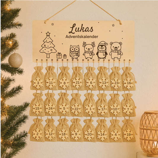 Personalisierter Adventskalender Holz -  Tierfreunde zu Weihnachten