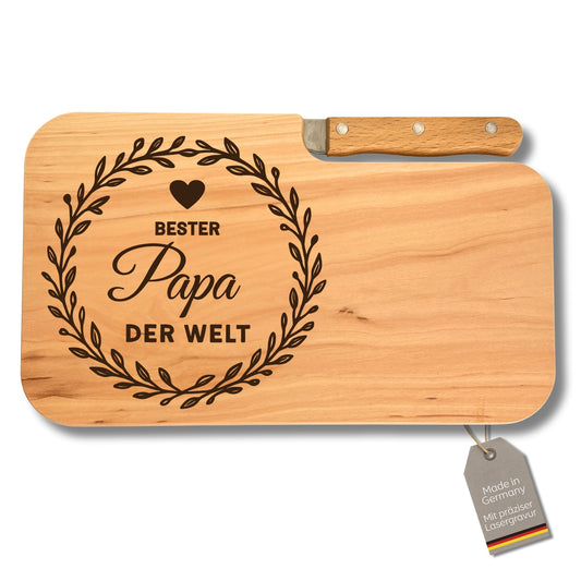 Brotzeitbrett mit Messer und Gravur - Beste Papa der Welt