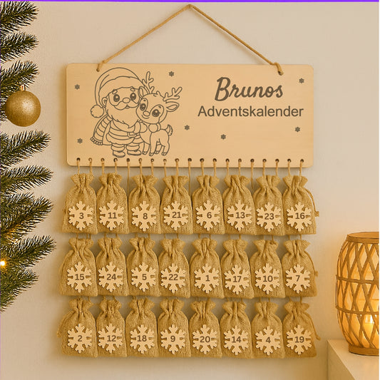 Personalisierter Adventskalender Holz - Nikolaus mit Rentier