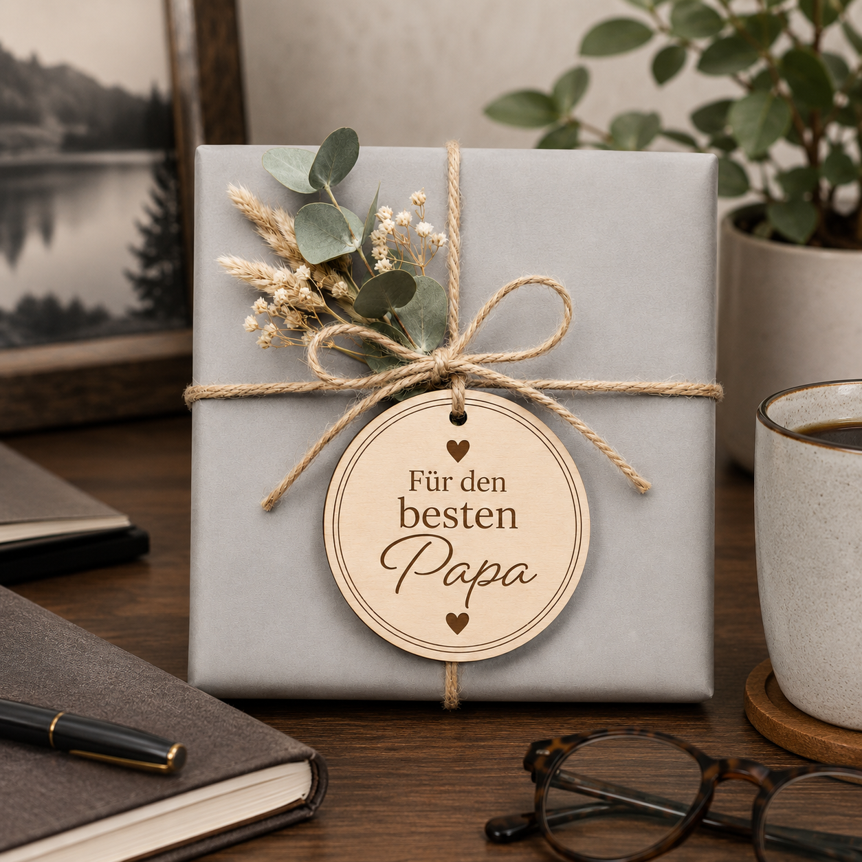 Geschenkanhänger Holz mit Gravur "Für den bester Papa"