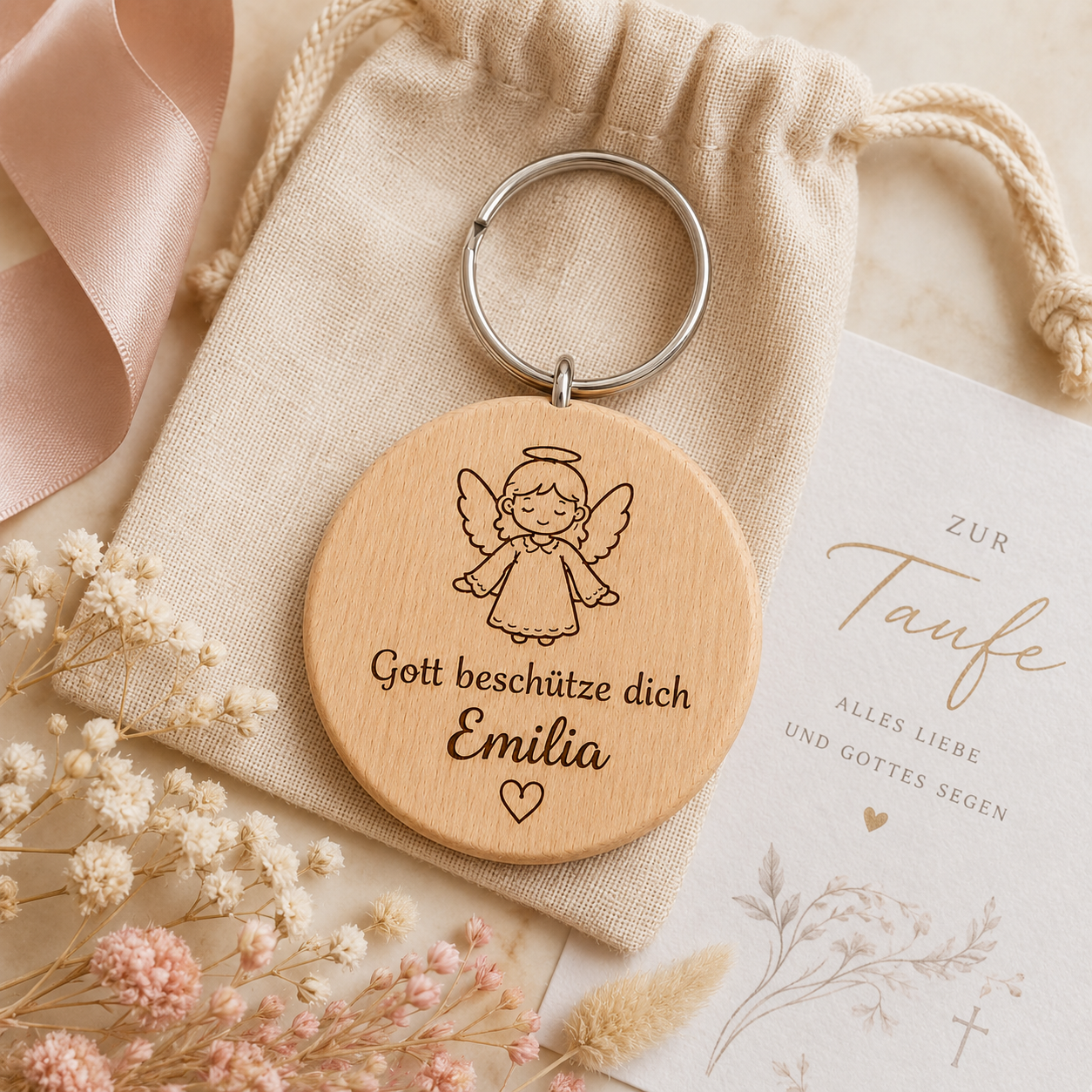 Taufe Geschenk personalisiert – Schutzengel Schlüsselanhänger mit Name