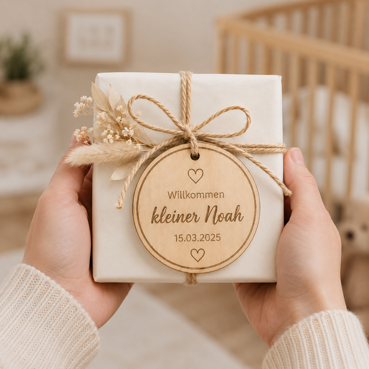 Geschenkanhänger personalisiert aus Holz - zur Geburt & Taufe