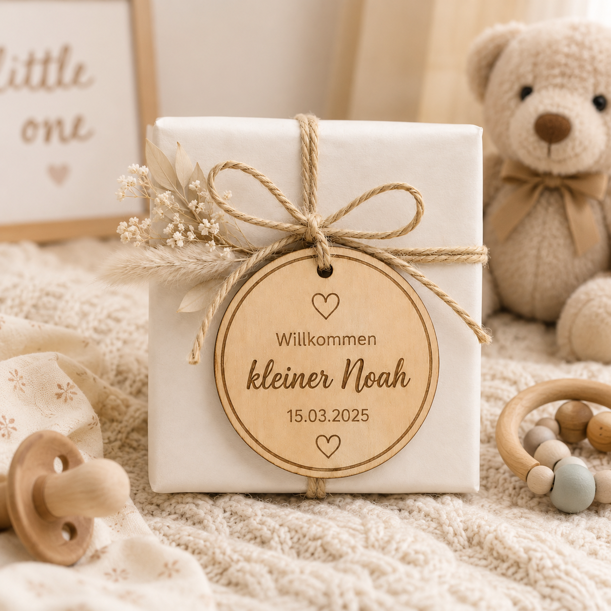 Geschenkanhänger personalisiert aus Holz - zur Geburt & Taufe