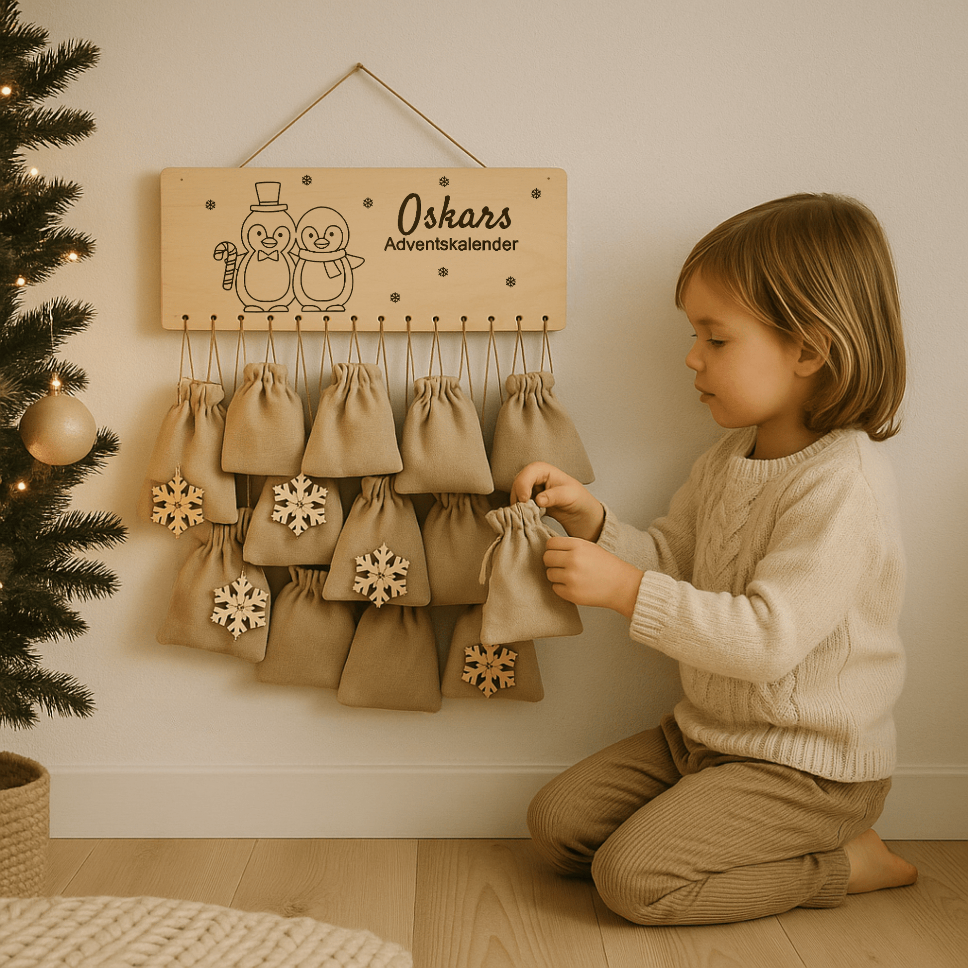 Kind sitzt vor dem personalisierten Adventskalender - Weihnachtliche Dekoration -  DwieDeko