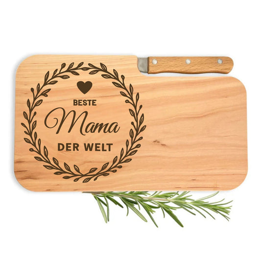 Brotzeitbrett mit Messer und Gravur - Beste Mama der Welt - DwieDeko