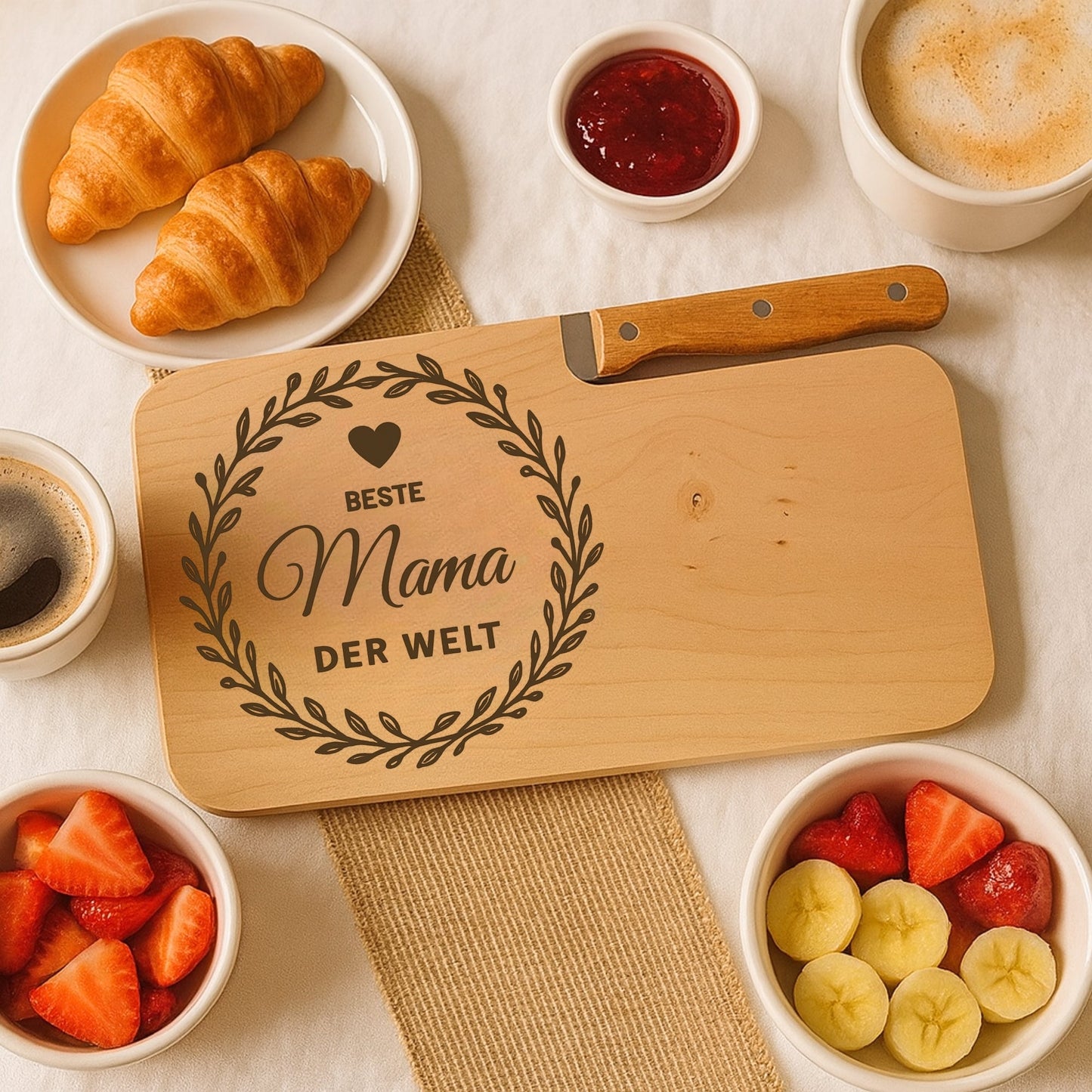 Brotzeitbrett mit Messer und Gravur - Beste Mama der Welt - DwieDeko