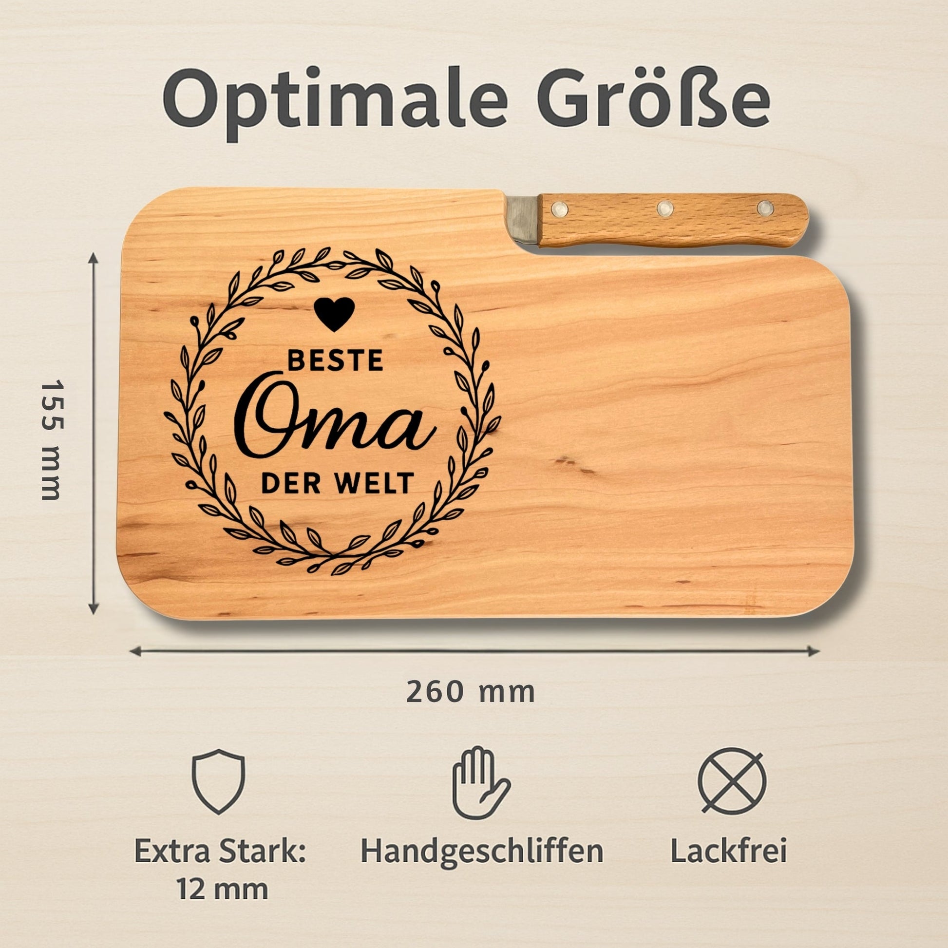 Brotzeitbrett mit Messer und Gravur - Beste Oma der Welt - DwieDeko