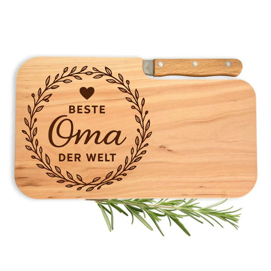 Brotzeitbrett mit Messer und Gravur - Beste Oma der Welt - DwieDeko