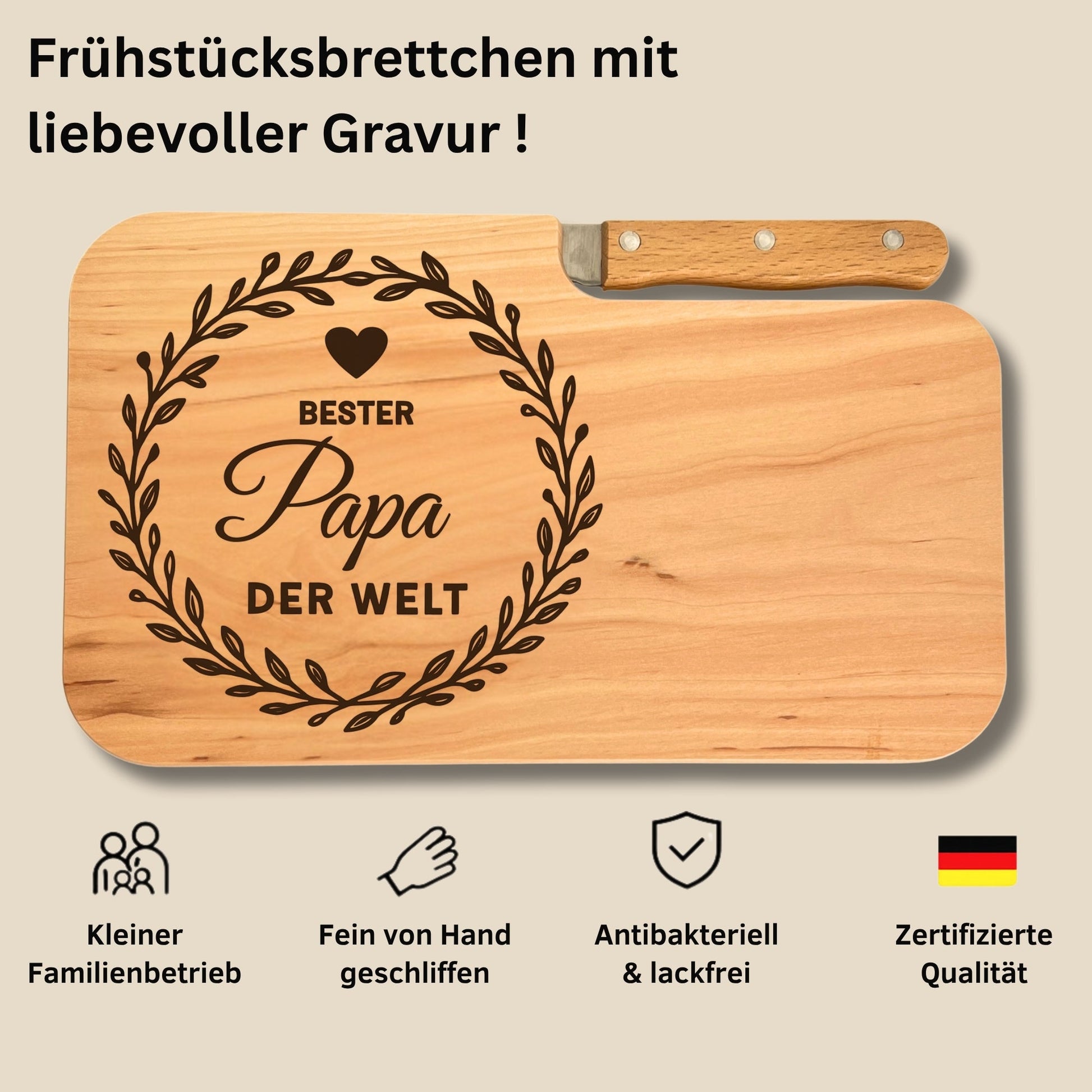 Brotzeitbrett mit Messer und Gravur - Beste Papa der Welt - DwieDeko