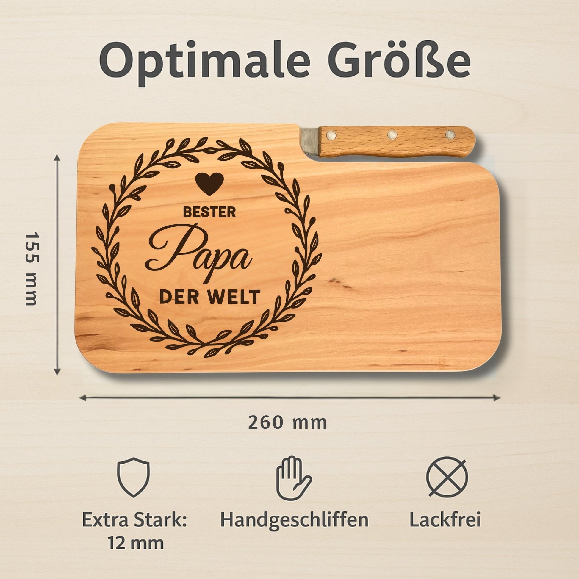 Brotzeitbrett mit Messer und Gravur - Beste Papa der Welt - DwieDeko