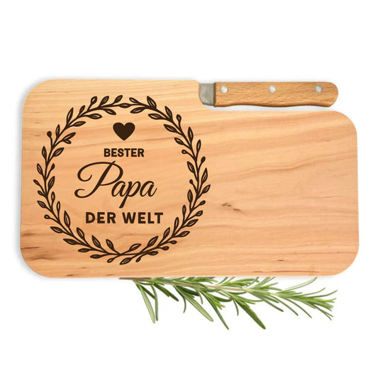 Brotzeitbrett mit Messer und Gravur - Beste Papa der Welt - DwieDeko