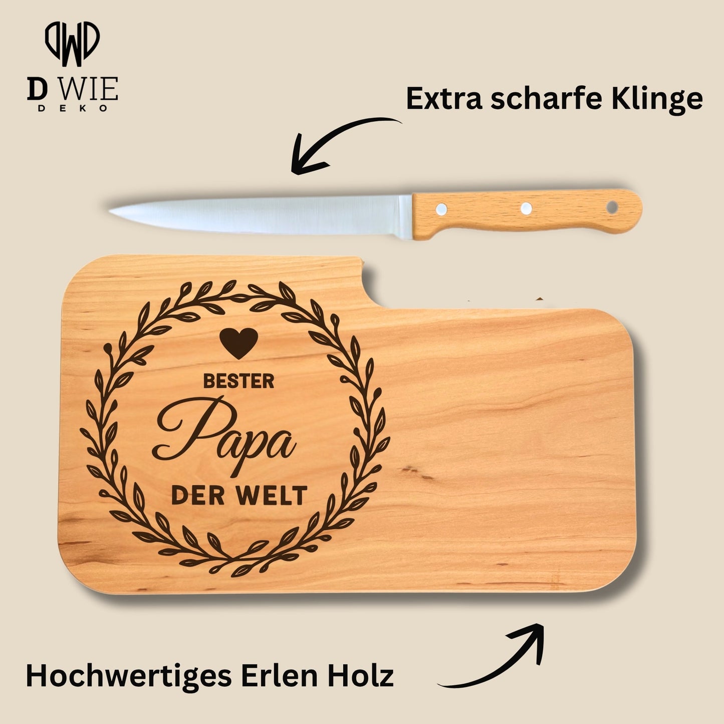 Brotzeitbrett mit Messer und Gravur - Beste Papa der Welt - DwieDeko