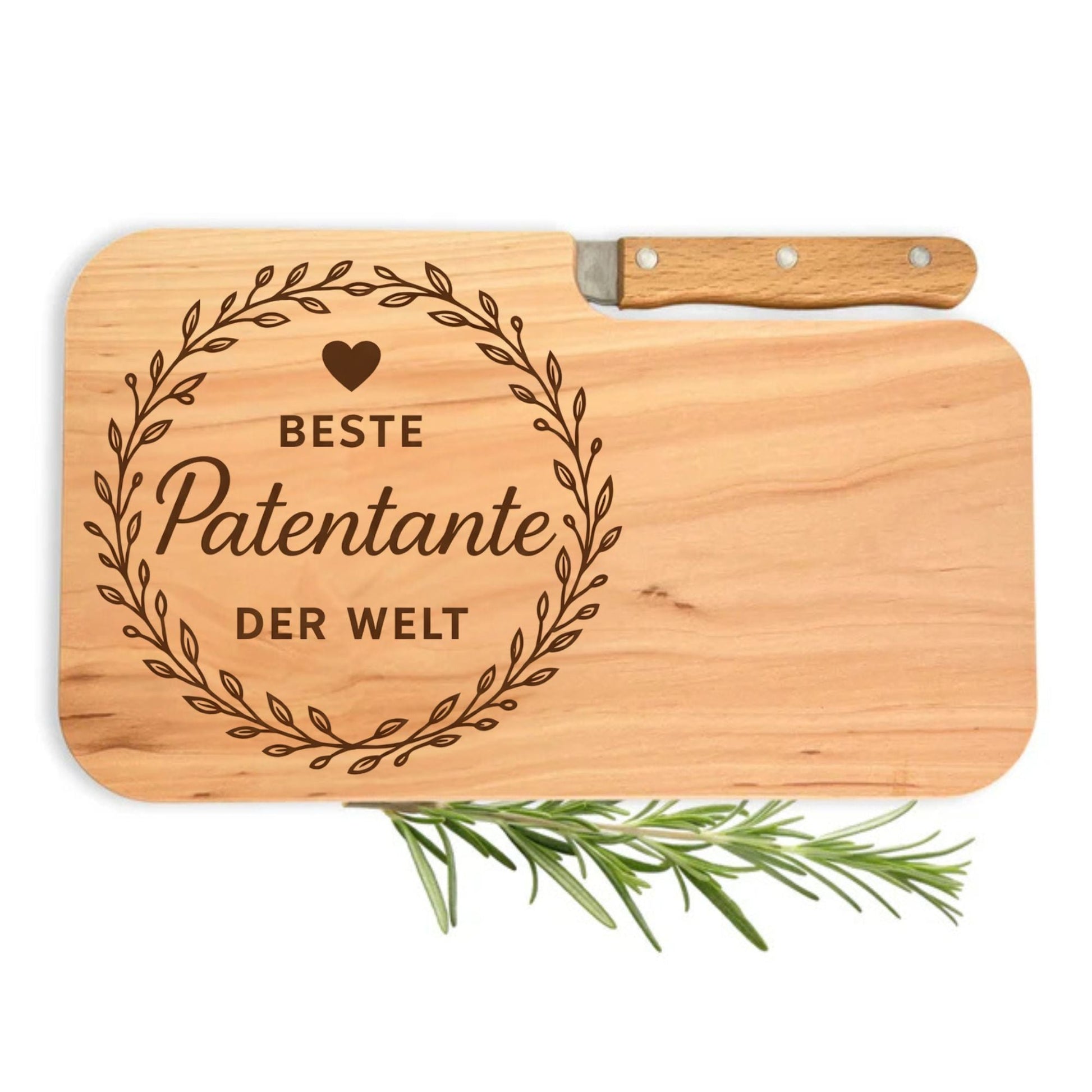 Brotzeitbrett mit Messer und Gravur - Beste Patentante der Welt - DwieDeko