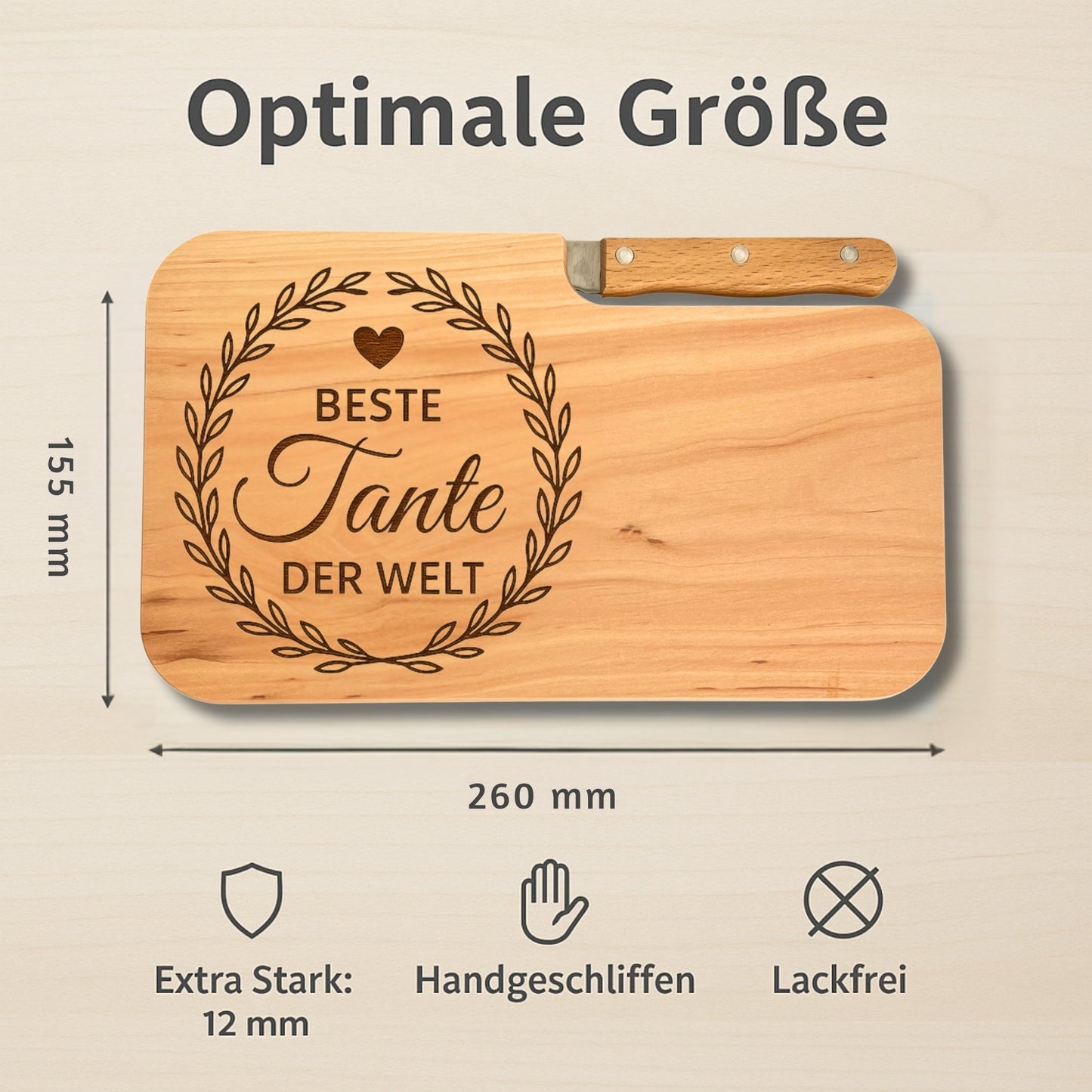 Brotzeitbrett mit Messer und Gravur - Beste Tante der Welt - DwieDeko