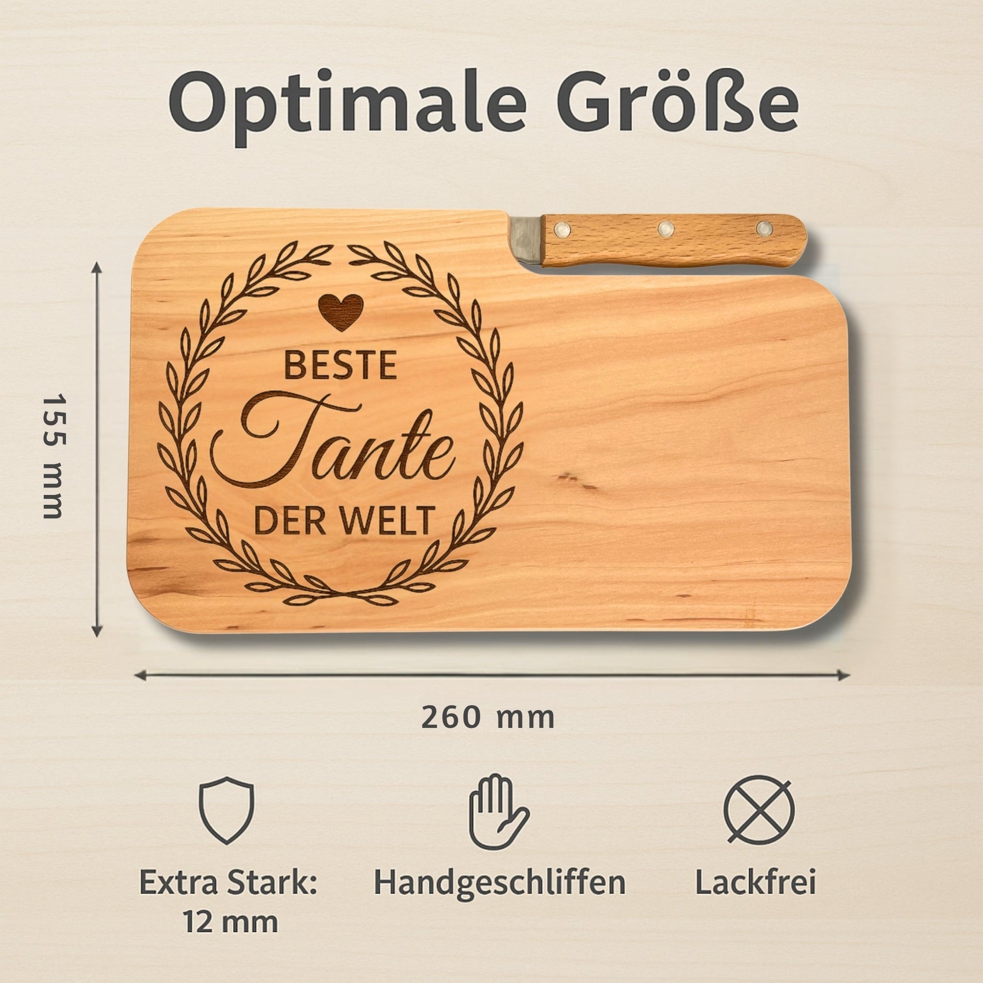 Brotzeitbrett mit Messer und Gravur - Beste Tante der Welt - DwieDeko