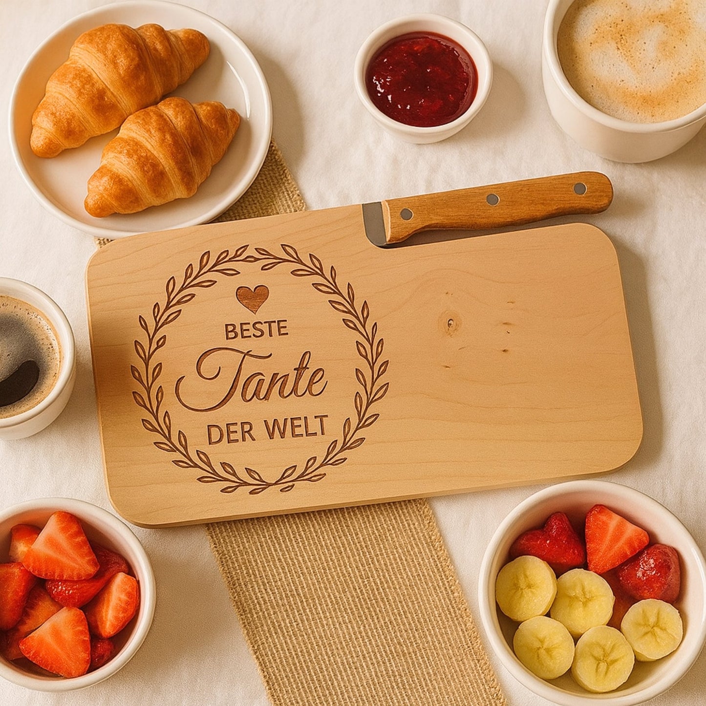 Brotzeitbrett mit Messer und Gravur - Beste Tante der Welt - DwieDeko