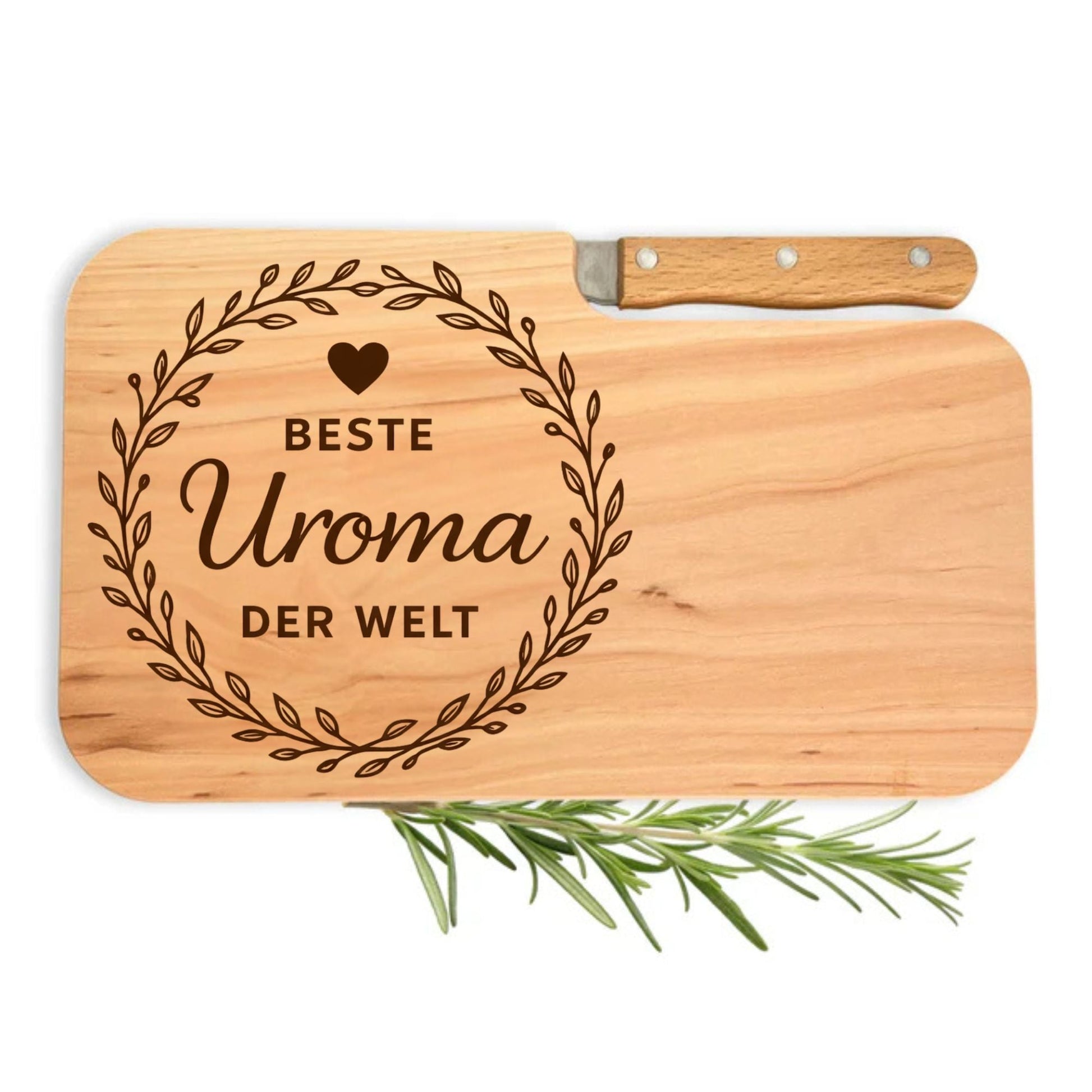 Brotzeitbrett mit Messer und Gravur - Beste Uroma der Welt - DwieDeko
