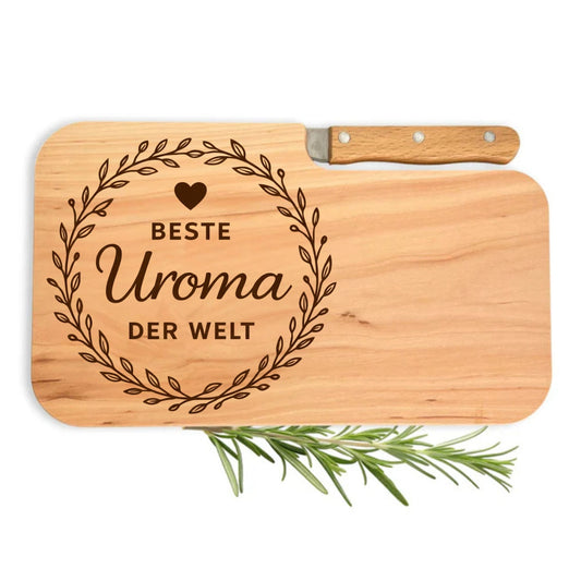 Brotzeitbrett mit Messer und Gravur - Beste Uroma der Welt - DwieDeko