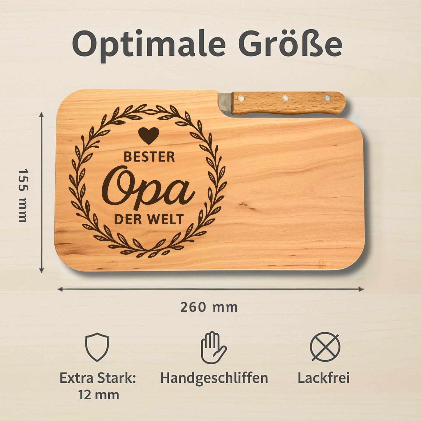 Brotzeitbrett mit Messer und Gravur - Bester Opa der Welt - DwieDeko