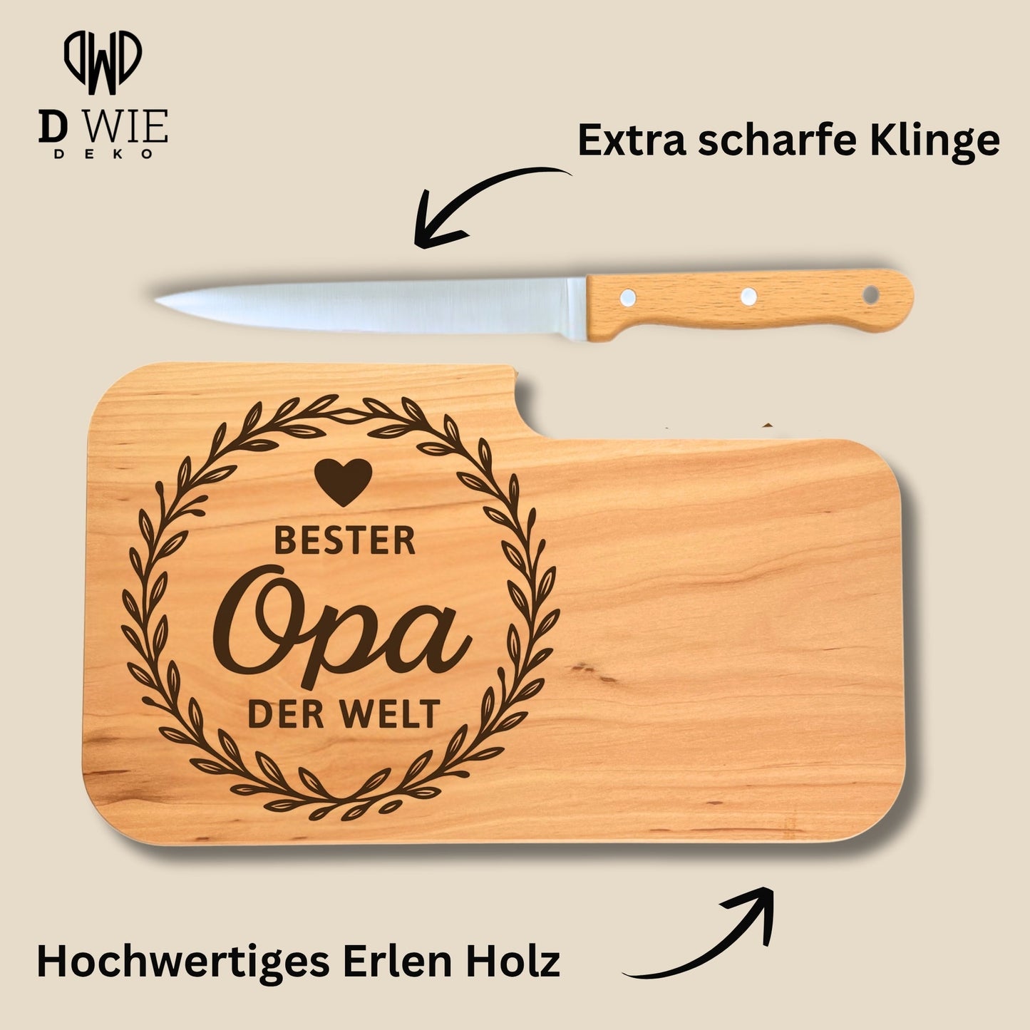Brotzeitbrett mit Messer und Gravur - Bester Opa der Welt - DwieDeko