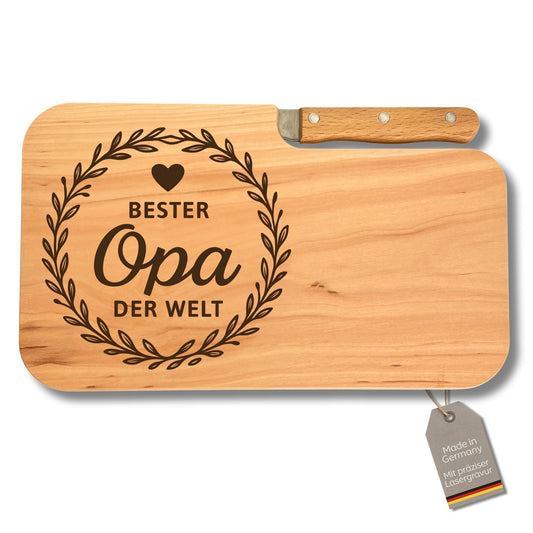 Brotzeitbrett mit Messer und Gravur - Bester Opa der Welt - DwieDeko