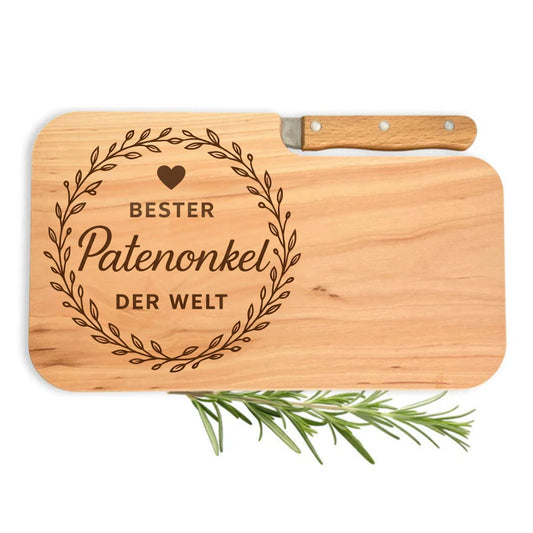 Brotzeitbrett mit Messer und Gravur - Bester Patenonkel der Welt - DwieDeko