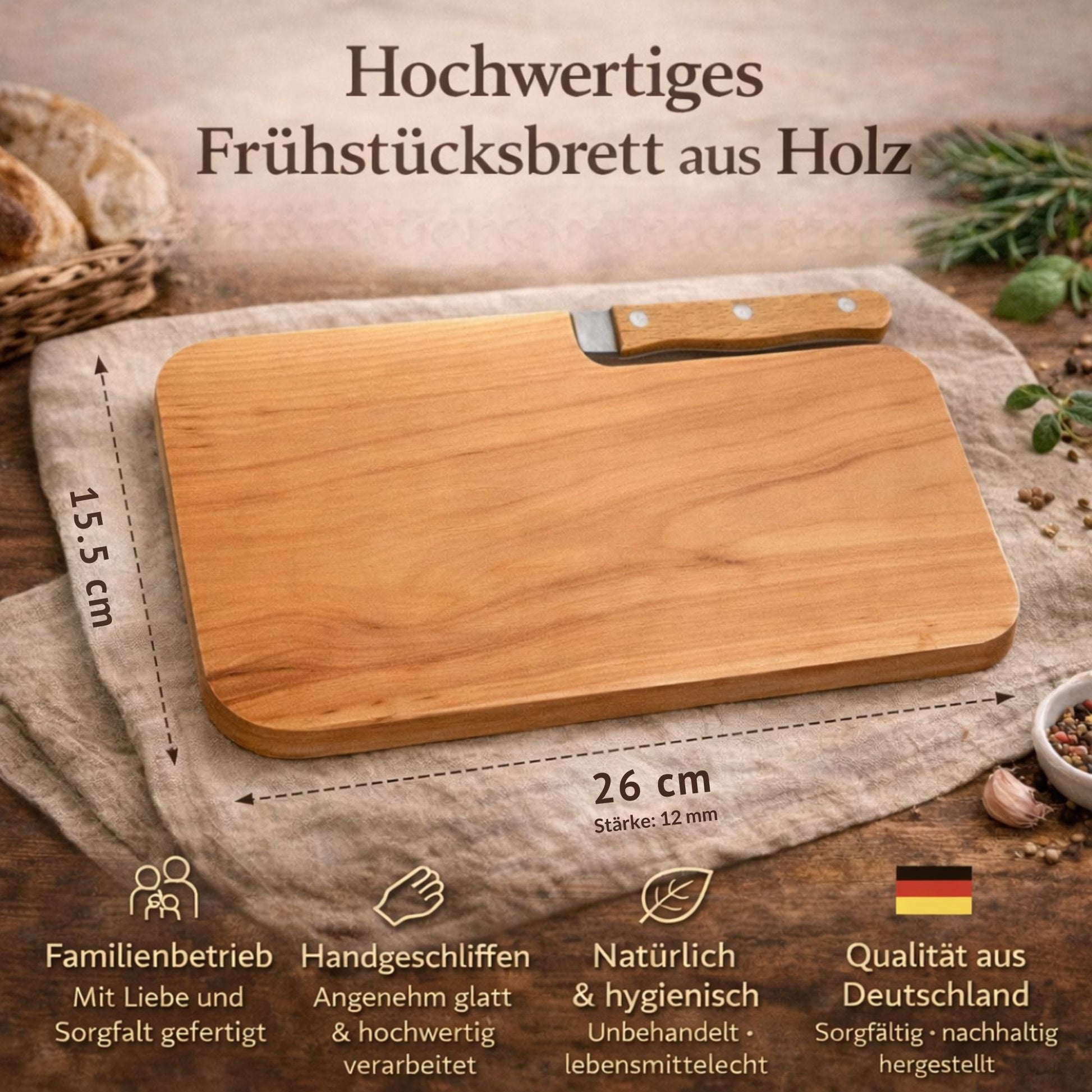 Brotzeitbrett mit Messer - Vesperbrett - Schneidebrett aus Holz - DwieDeko